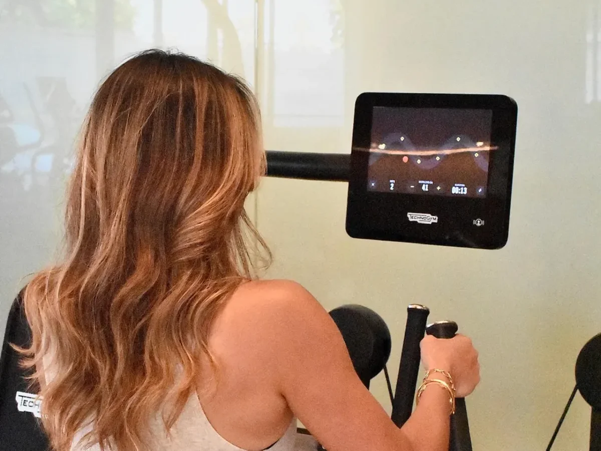 Training data displayed on screen during a coached session at Bluprint Wellness