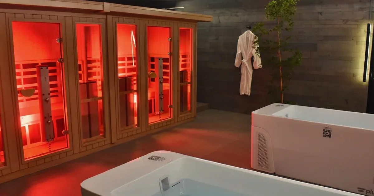 Infrared sauna and cold plunge room at Bluprint Wellness in Solana Beach